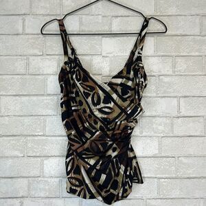 Magicsuit Brown Printed Faux Wrap Tankini Top 10